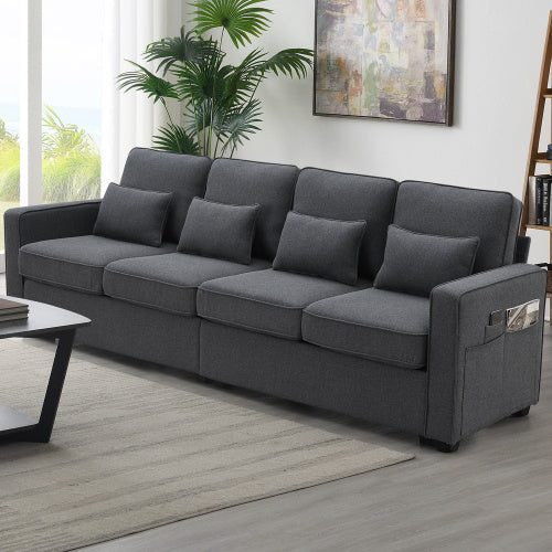 Modernes Sofa aus Leinenstoff mit Armlehnentaschen