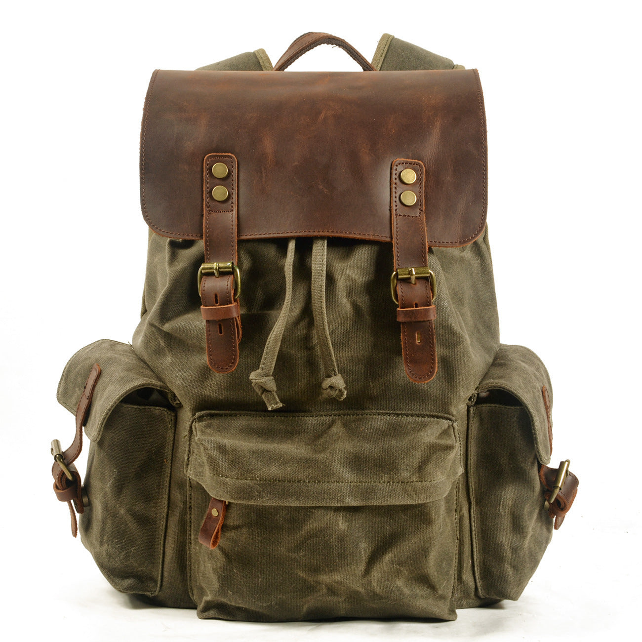 Men's Canvas Casual Backpack Trendy Computer Oil Wax Matching Hide Bag Fashion Brand